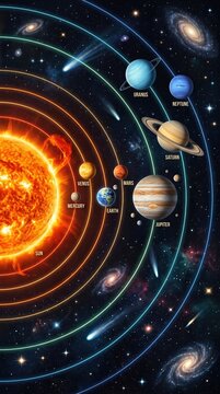 Solar system planets alignment with sun astronomy space science educational illustration