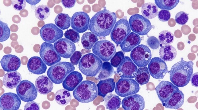 Microscopic View Of Leukemia Cells And Red Blood Cells Under Microscope