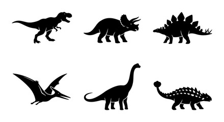 Dinosaur Silhouettes Collection, Prehistoric Creatures Vector Icons, Jurassic Era Wildlife Graphics © Jamil