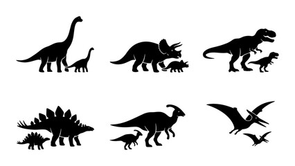Dinosaur Silhouettes, Prehistoric Creatures, Jurassic Era Icons, Vector Set © Jamil