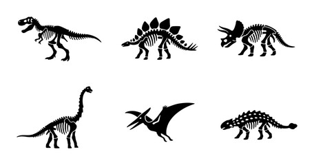 Dinosaur Skeletons Vector Icons, Prehistoric Creatures Silhouettes, Ancient Reptile Anatomy Graphics © Jamil