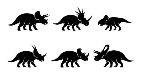 Obraz premium Triceratops Dinosaur Silhouettes, Prehistoric Reptile Icons, Ancient Creature Vector Set