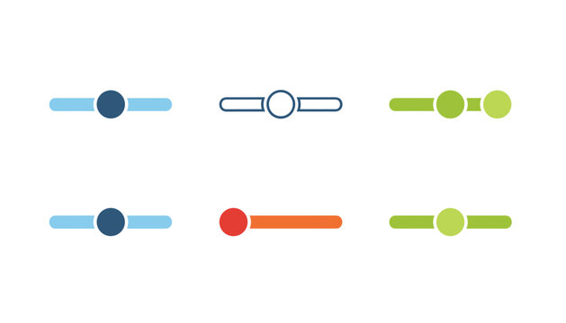Set of colorful interface slider controls and toggle buttons for website design and mobile applications, vector.