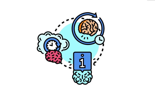 Brains illustrate the process of memorizing facts, information, and data, highlighting learning, knowledge acquisition, and mental retention through cycles of education and cognitive development