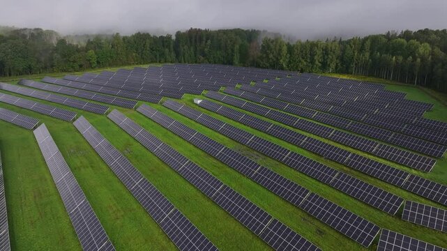 Aerial view of large solar power plant in Sigulda Municipality, Latvia