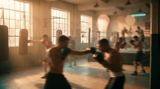Athletic boxers training in a vintage boxing gym