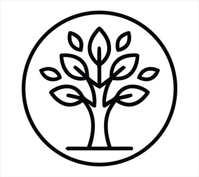 Simple line art illustration of a tree within a circular frame