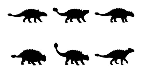 Obraz premium Ankylosaurus Dinosaur Silhouettes, Prehistoric Reptile Vector Icons, Ancient Creature Graphics