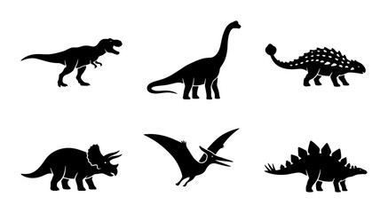 Obraz premium Dinosaur Silhouettes Collection, Prehistoric Reptile Icons, Jurassic Era Vector Set