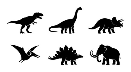 Obraz premium Dinosaur Silhouettes Collection, Prehistoric Animal Icons, Ancient Reptile Vector Graphics