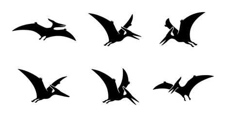 Pterodactyl Silhouettes, Flying Reptile Vector Icons, Prehistoric Creature Set, Dinosaur Era Graphics © Krishna