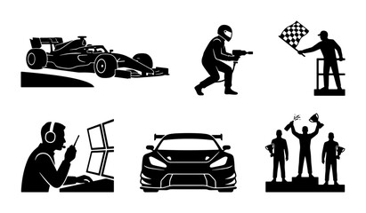 Obraz premium Formula 1 Racing Icons: Speed, Victory, and Competition Vector Set