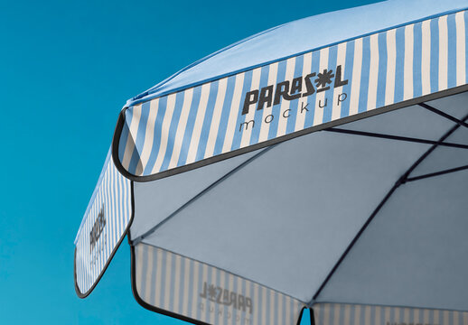 Clear Sky with Beach Parasol Umbrella Mockup