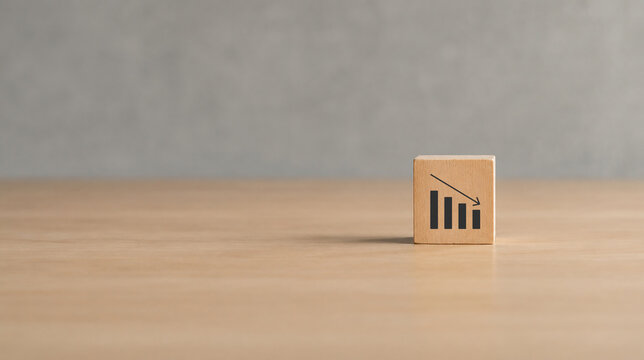 Lean manufacturing management. Cost reduction concept. Decreasing company expense cost to maximize profits. Wooden cube block with graph down icon .Business survival and improvement. 