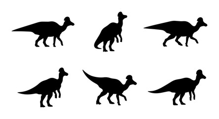 Fototapeta premium Dinosaur Silhouettes Set, Prehistoric Animal Vector Icons, Ancient Reptile Graphics, Paleontology Collection