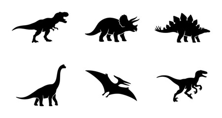 Obraz premium Dinosaur Silhouettes Collection: Prehistoric Icons for Jurassic Themes, Vector Art