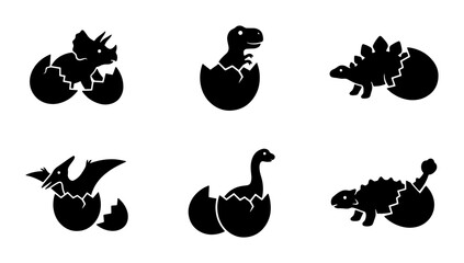 Cute Dinosaur Icons, Baby Dinosaurs Hatching from Eggs, Vector Set for Kids © Pritom