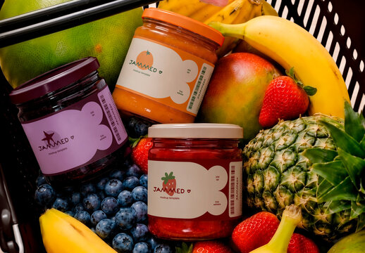 Fruit Basket with Glass Jam Jars Mockup