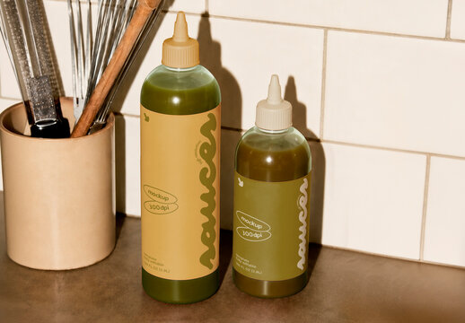 Kitchen Counter with Squeeze Bottle Mockup