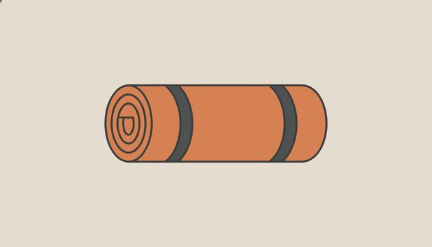 Flat illustration of a rolled orange mat with two grey straps isolated on a simple neutral background for travel or yoga.