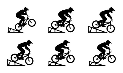 Fototapeta premium BMX Bike Stunt Silhouettes, Extreme Sports Action Sequence, Bicycle Trick Performance