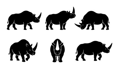 Rhino Silhouettes Collection: African Wildlife Icons, Vector Graphics for Conservation and Safari Themes © Fahim