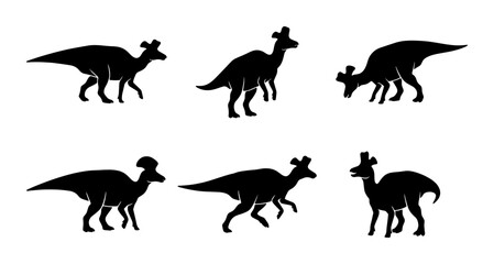 Fototapeta premium Dinosaur Silhouettes Collection: Prehistoric Creatures, Jurassic Era Icons, Ancient Reptile Vector Set