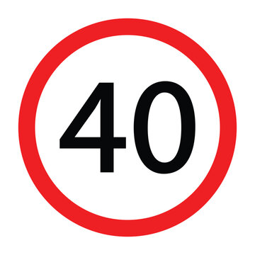 Speed limit 40 kmh or mph road sign vector icon isolated on transparent background	
