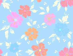 Seamless repeating pattern with Flowrs motifs placed at different angles, balanced by smaller floral elements and filler © Venkatsai