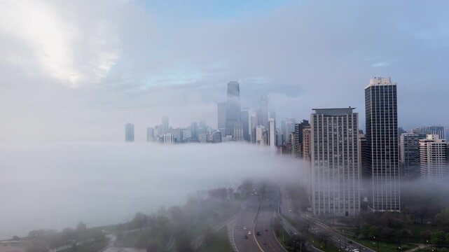 Chicago Skyline Emerging From Fog Hyperlapse