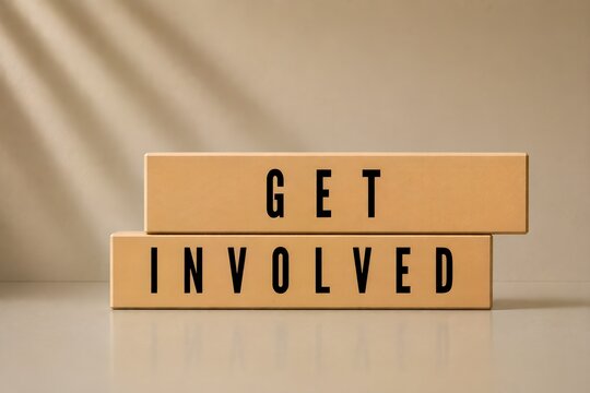 Get Involved Message on Wooden Blocks for Participation, Community and Engagement Concept