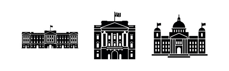 Fototapeta premium Stately and government building icons. Palaces and official residences architecture.