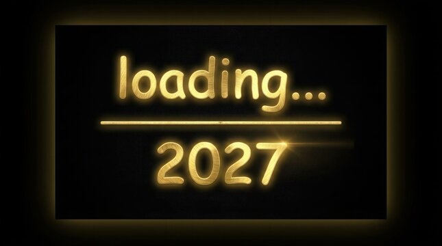 Golden loading text and year two thousand twenty seven displayed on dark background with reading loading number