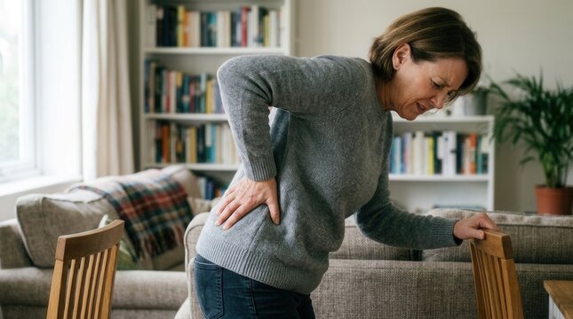 Woman Experiencing Discomfort And Pain In Her Lower Back While At Home