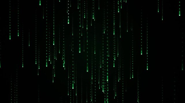 Abstract background with falling green binary code numbers representing digital data flow video