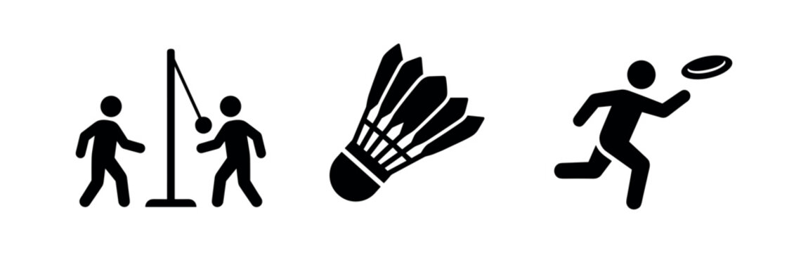 Recreational sports icons set. Outdoor games symbol collection. Fun activity and leisure signs.
