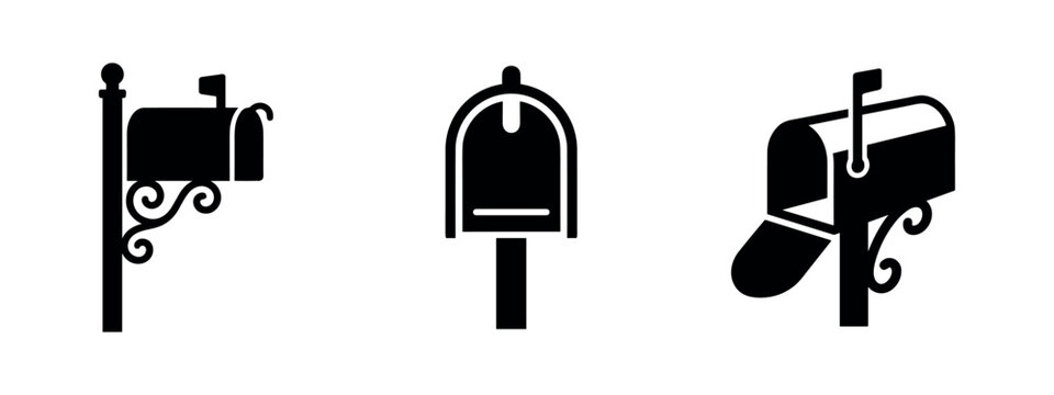 Collection of black silhouette mailboxes with ornate details