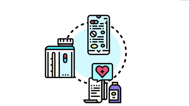 Medication reconstitution concept showing drug preparation, dosage calculation, and administration guidance using an intuitive interface with a digital prescription and pharmaceutical products