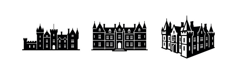 Fototapeta premium Stately Home and Manor House Icons Set - Elegant Historic European Architecture