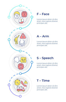 Warning signs of cardiovascular distress infographic design template. Critical medical assessment protocol. Life saving medical emergency. Data visualization 4 options. Process vertical flow chart