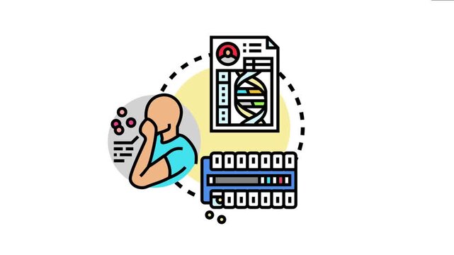 Patient and medical professional reviewing medicine records and genetic data considering health factors for creating a custom dosage and therapeutic plan using an organized system
