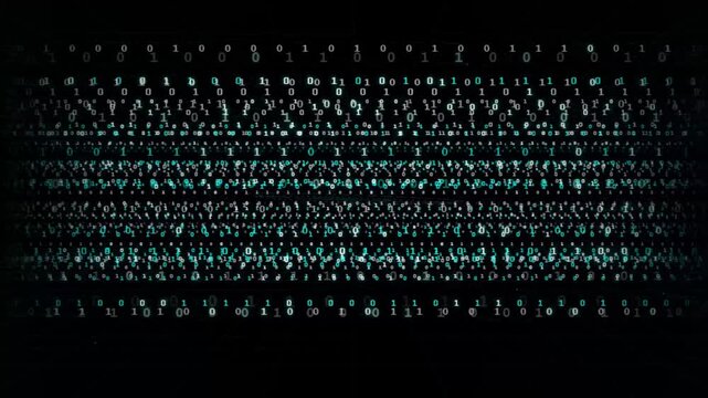 Abstract digital background featuring glowing binary code pattern streaming video