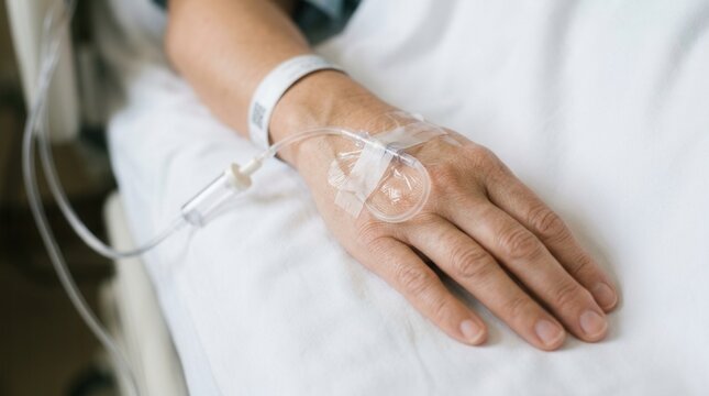 Intravenous Infusion Therapy Administered To Patient Hand Hospitalized