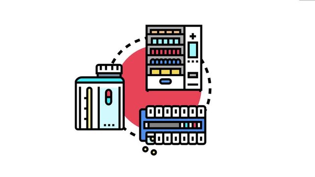 Medication checkout kiosk offers convenient access to pharmaceuticals, dispensing various medicines from a smart vending machine, streamlining the process of obtaining essential health supplies