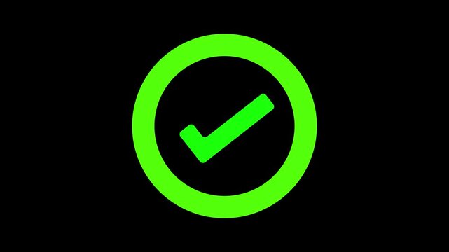 Green check mark icon inside a circular ring on black background