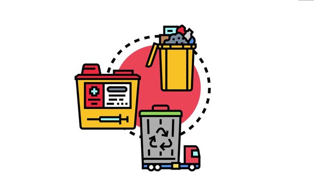 Medical waste pickup and delivery service concept regulated disposal of hazardous sharps and general garbage. Ensuring safe environmental management and sanitary transportation processes