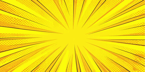 Fototapeta premium Yellow comic burst background with halftone texture and dynamic abstract pop art energy design