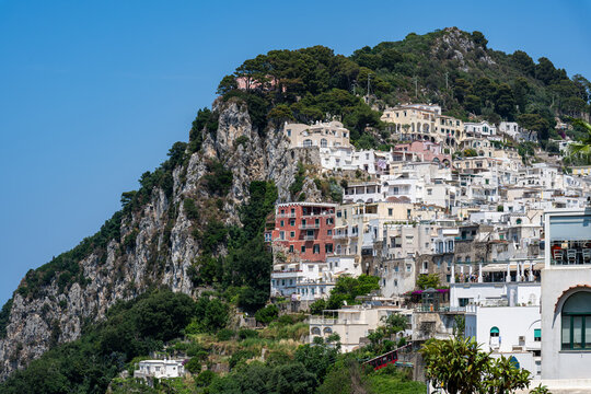 The cliffs and Mediterranean architecture of Capri town on the island of Capri, Italy