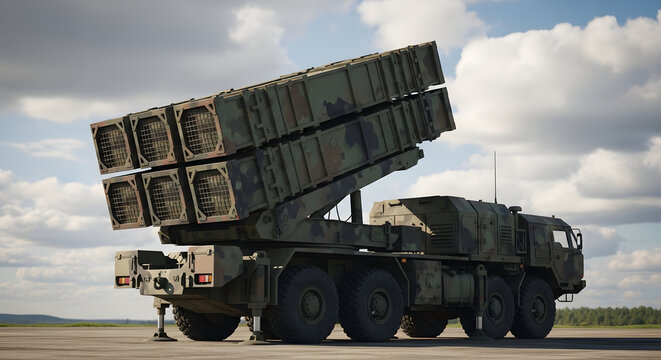 Modern mobile missile launch system positioned on tactical airfield