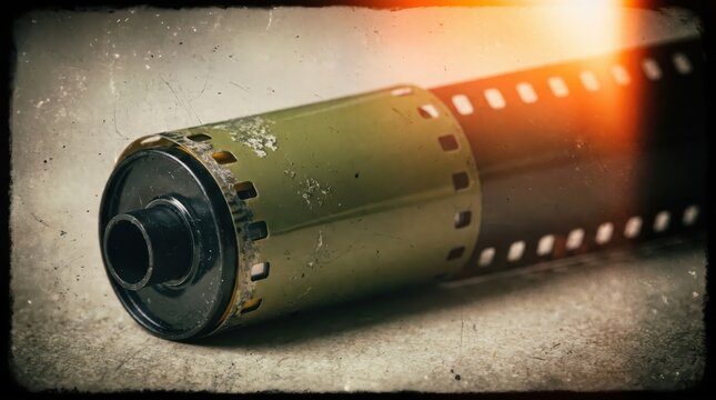 Vintage photographic film roll with retro textured background